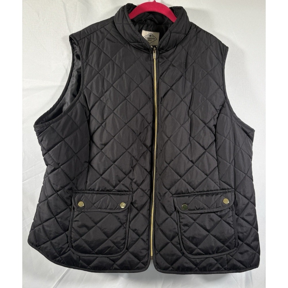 St. Johns Bay Vest Size 3X Quilted Black sleeveless‎ full zip pockets womans